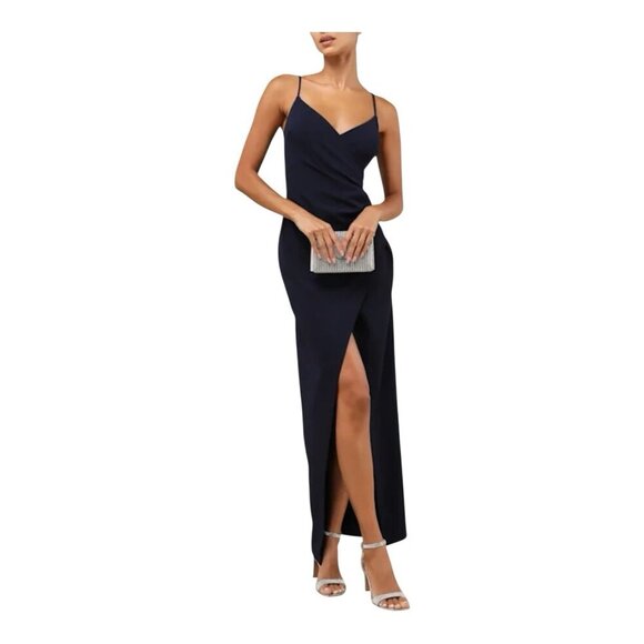 Lulus Sweetest Admirer Navy Blue Ruched Surplice Maxi Dress Small Formal NWOT - Picture 1 of 10